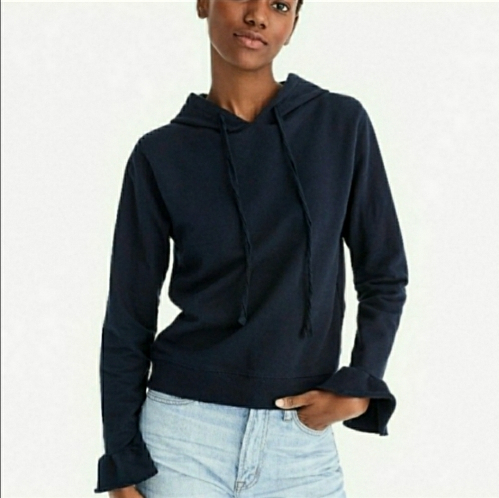 J. Crew Navy Blue Flare Sleeve Hooded Sweatshirt